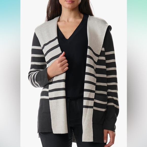 New! Splendid Sydney Cashblend Black/Gray Stripe Reversible Cardigan Sz Large - Picture 9 of 15